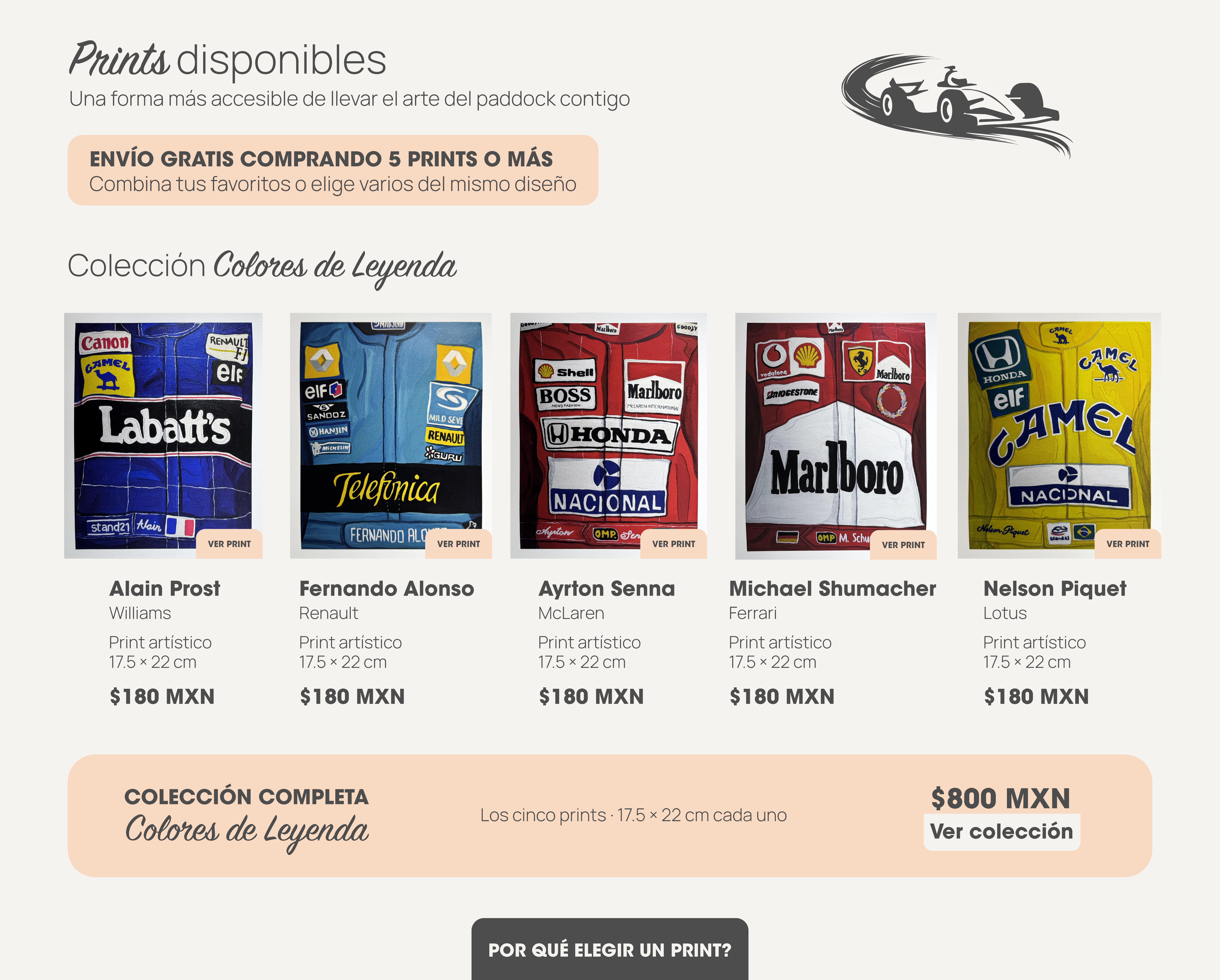 Prints Colores de Leyenda a 180 pesos; envío gratis comprando cinco o más y colección completa a 800 pesos